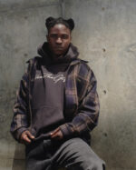 Script Hoodie Black worn by model