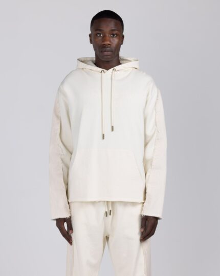 Denim Panel Hoodie Bone worn by model