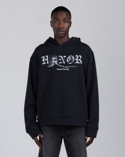 Fallen Rose Hoodie Black worn by model