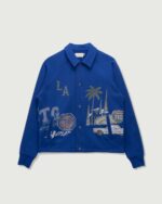 All Over LA Fleece Coaches Jacket Midnight Blue front view