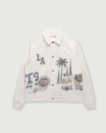 All Over LA Fleece Coaches Jacket Bone front view