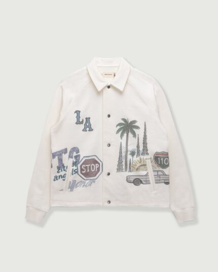 All Over LA Fleece Coaches Jacket Bone front view