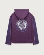 Denim Panel Hoodie Purple back embroidery