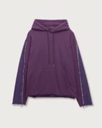 Denim Panel Hoodie Purple front view
