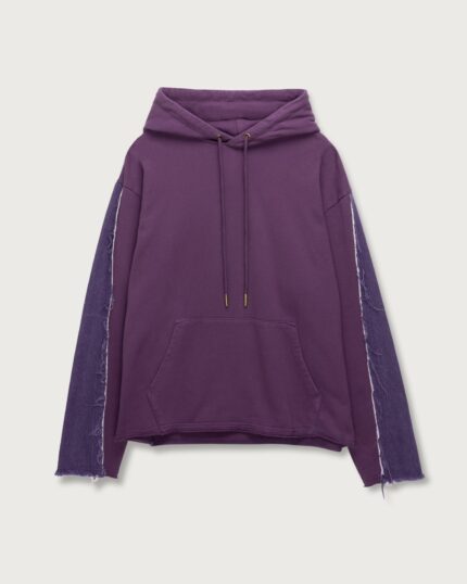Denim Panel Hoodie Purple front view