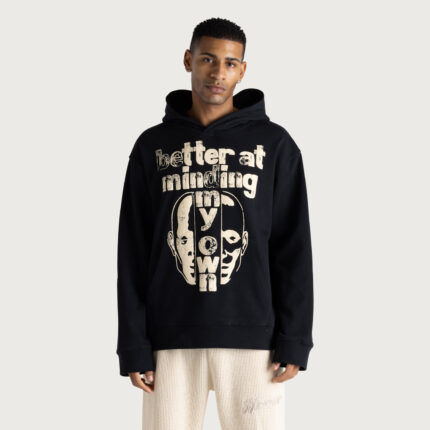Better At Minding My Own Hoodie Black worn by model