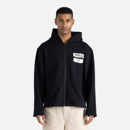 Running Shit Since 1988 Zip Hoodie Black worn by model