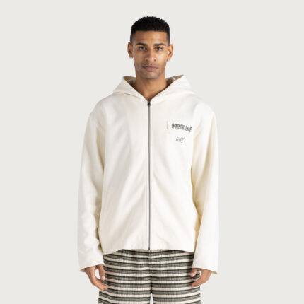 Running Shit Since 1988 Zip Hoodie White worn by model