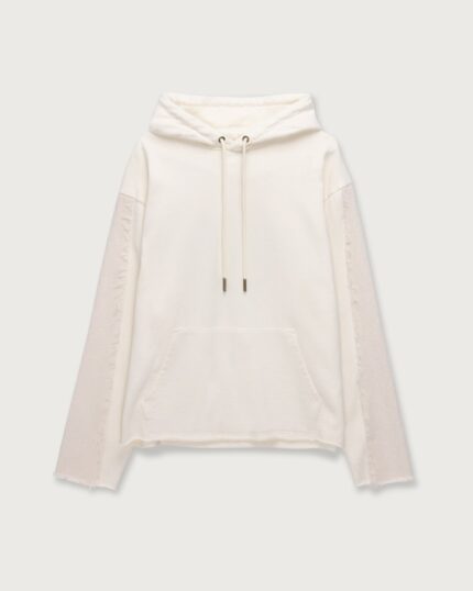 Denim Panel Hoodie Bone front view