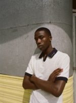 Pique Colorblock Polo Bone worn by model