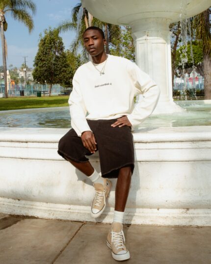 Dont Overthink It Crew White worn by model