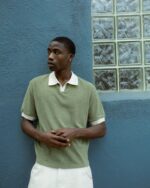 Pique Colorblock Polo Sage worn by model