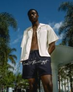 Hybrid Cursive 5 inch Trunk Navy worn by model