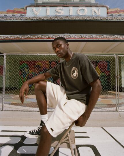 Rib Knit Drawcord 7 inch Shorts Bone worn by model
