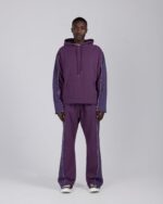Denim Panel Flare Sweatpant Purple worn by model
