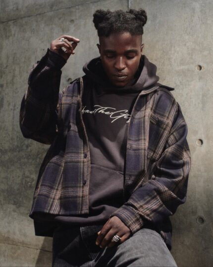 Plaid Flannel Overshirt Navy worn by model