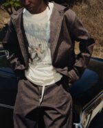 Twill Hooded Jacket Black worn by model