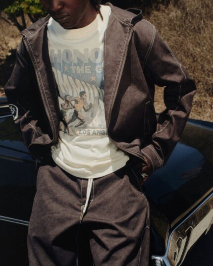 Twill Hooded Jacket Black worn by model