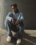 Washed 5 Pocket Denim Light Indigo worn by model