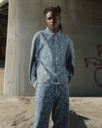 Floral Utility Jacket Light Indigo worn by model