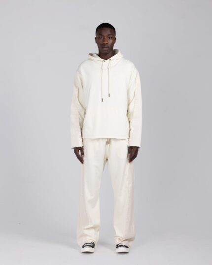 Denim Panel Flare Sweatpant Bone worn by model