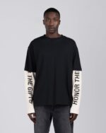 Honor Double Sleeve Tee Black worn by model