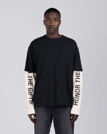 Honor Double Sleeve Tee Black worn by model