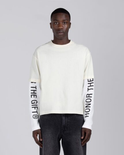 Honor Double Sleeve Tee Bone worn by model