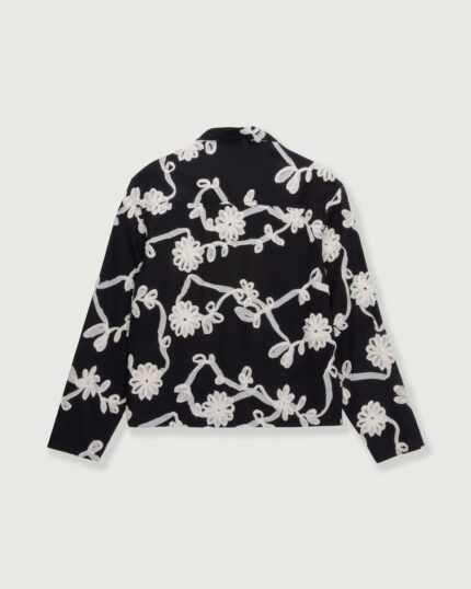Floral Ribbon Button Up Black front view