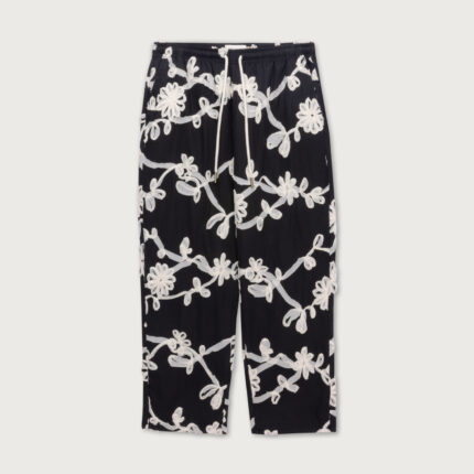Floral Ribbon Ankle Pant Black front view