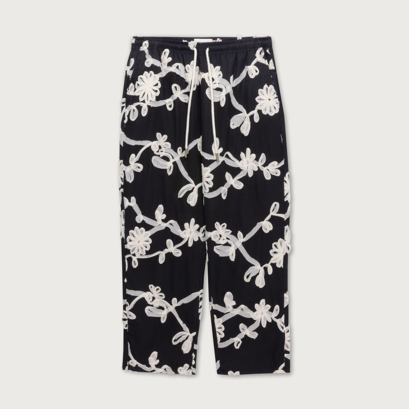 Floral Ribbon Ankle Pant - Black Floral Ribbon Ankle Pant Black front view