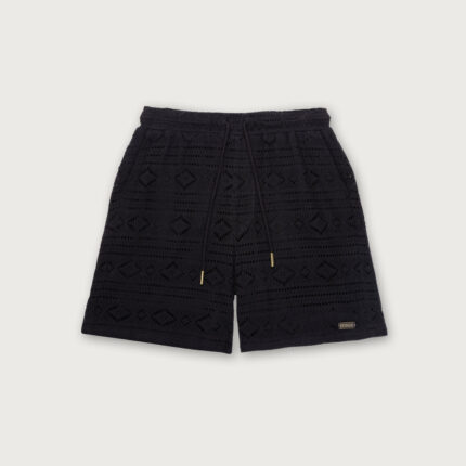 Pointelle Crochet Drawcord 7 inch Short Black front view