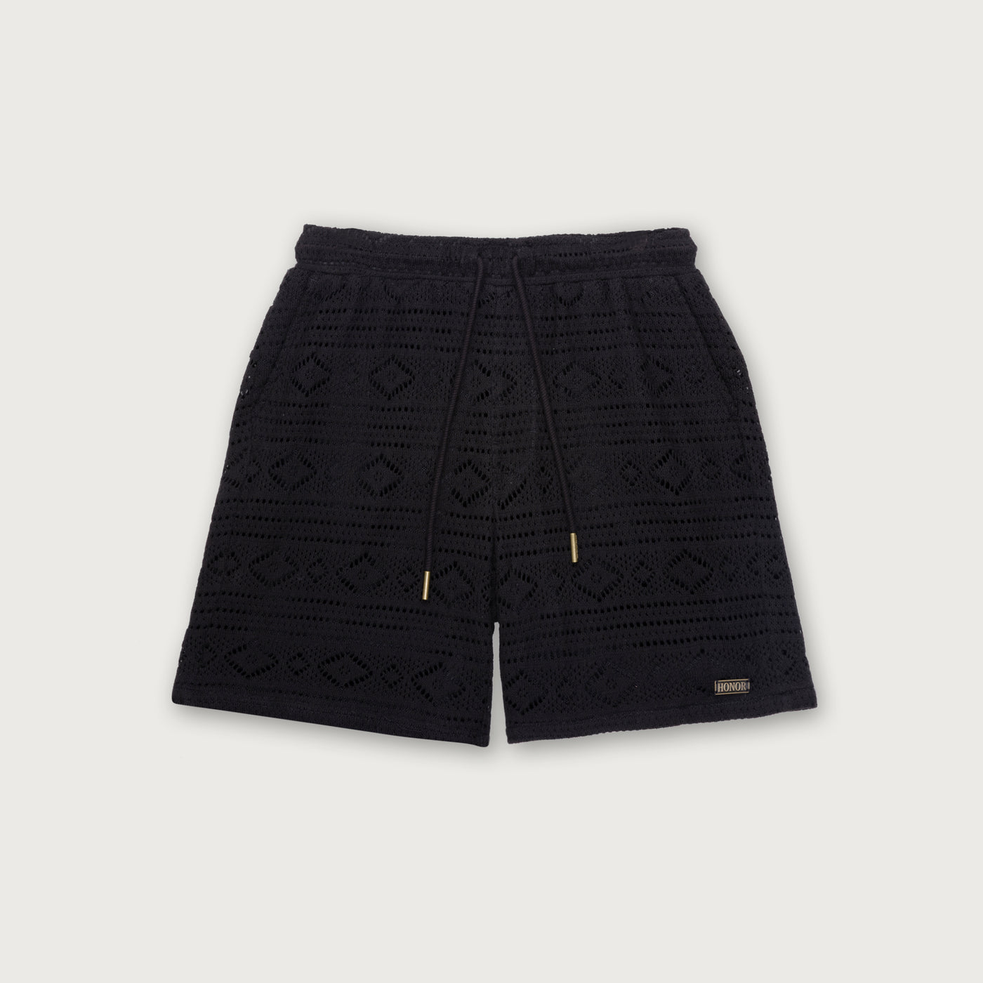 Pointelle Crochet Drawcord 7 Short - Black Pointelle Crochet Drawcord 7 inch Short Black front view
