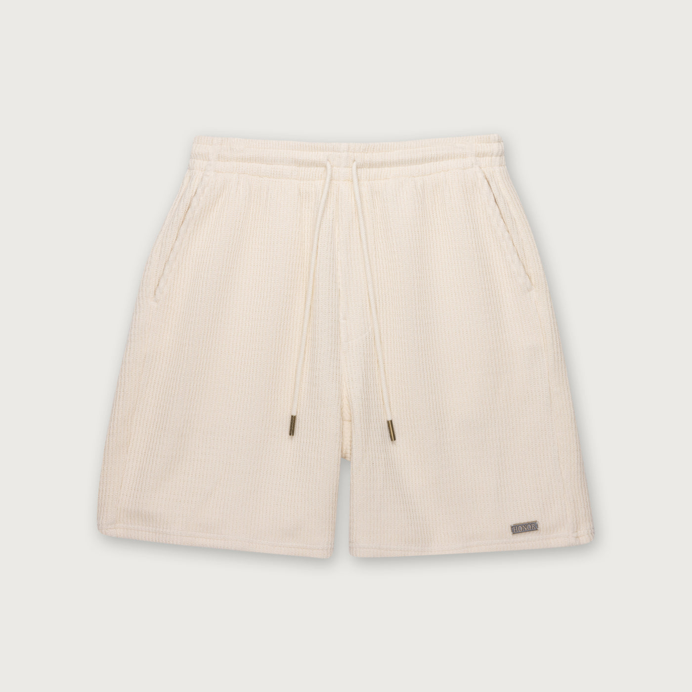Rib Knit Drawcord 7 Shorts - Bone Rib Knit Drawcord 7 inch Shorts Bone front view