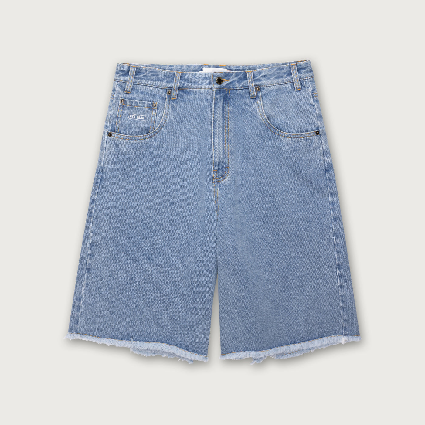 Frayed Edge 11 Denim Bermudas - Indigo Frayed Edge 11 inch Denim Bermudas Indigo front view