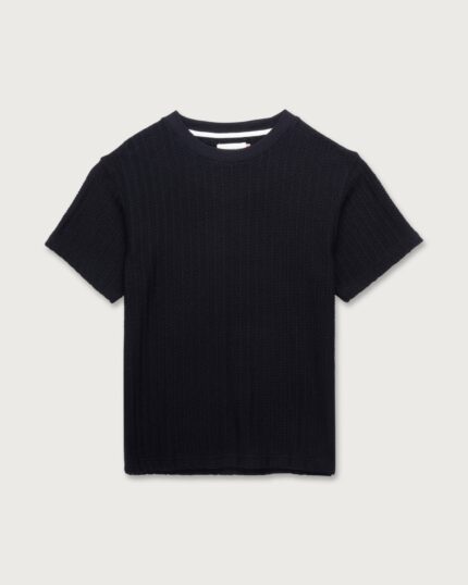 Cable Knit Tee Black front view