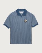 Striped Knit Polo Indigo front view