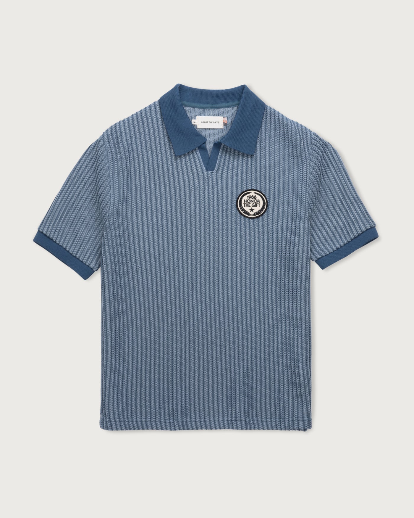 Striped Knit Polo - Indigo Striped Knit Polo Indigo front view