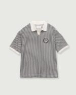 Striped Knit Polo Bone front view