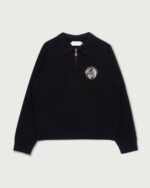 Knitted Zip L/S Polo Black front view