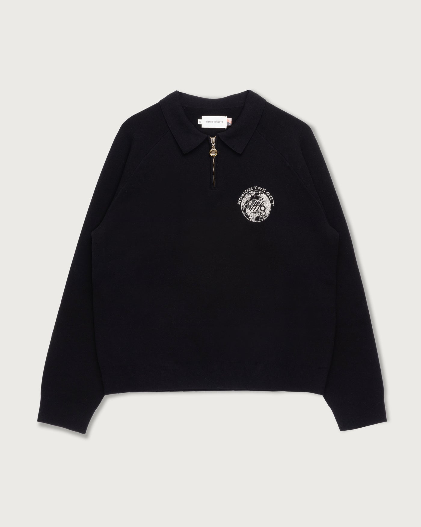 Knitted Zip L/S Polo - Black Knitted Zip L/S Polo Black front view
