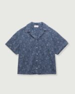 Jacquard Short Sleeve Camp Shirt Light Indigo front view