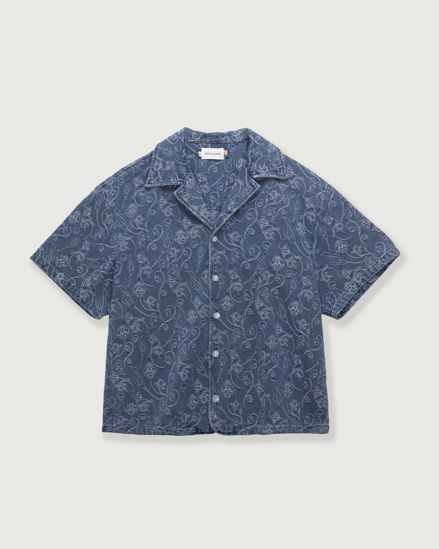 Jacquard Short Sleeve Camp Shirt - Light Indigo Jacquard Short Sleeve Camp Shirt Light Indigo front view