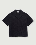 Novelty Floral Camp Shirt Black front view