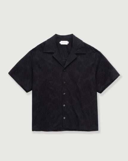 Novelty Floral Camp Shirt Black front view