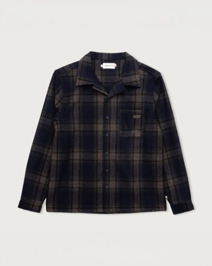 Plaid Flannel Overshirt Navy front view
