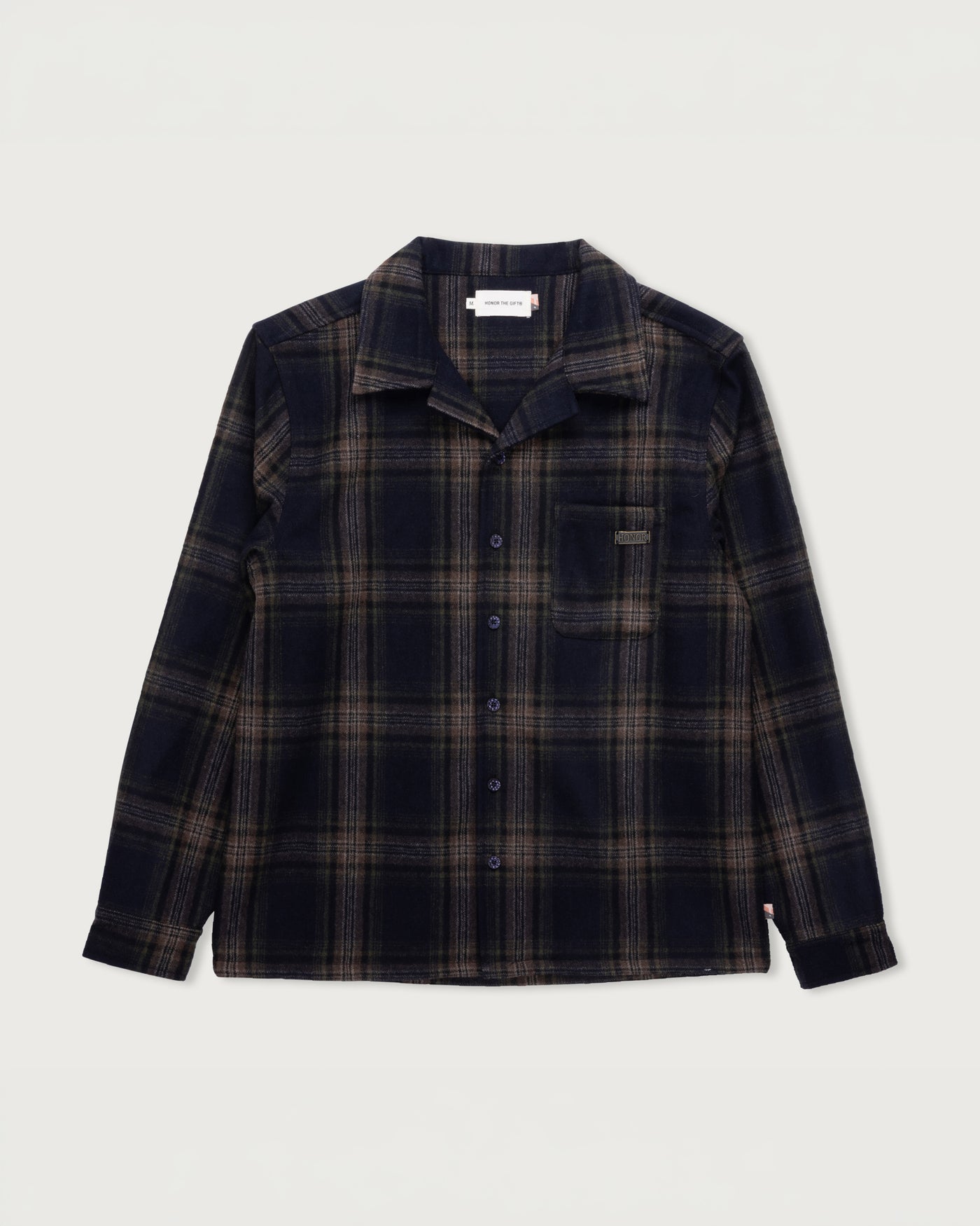Plaid Flannel Overshirt - Navy Plaid Flannel Overshirt Navy front view