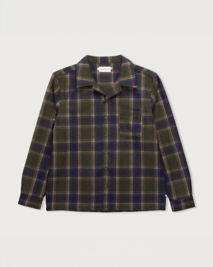Plaid Flannel Overshirt Olive front view