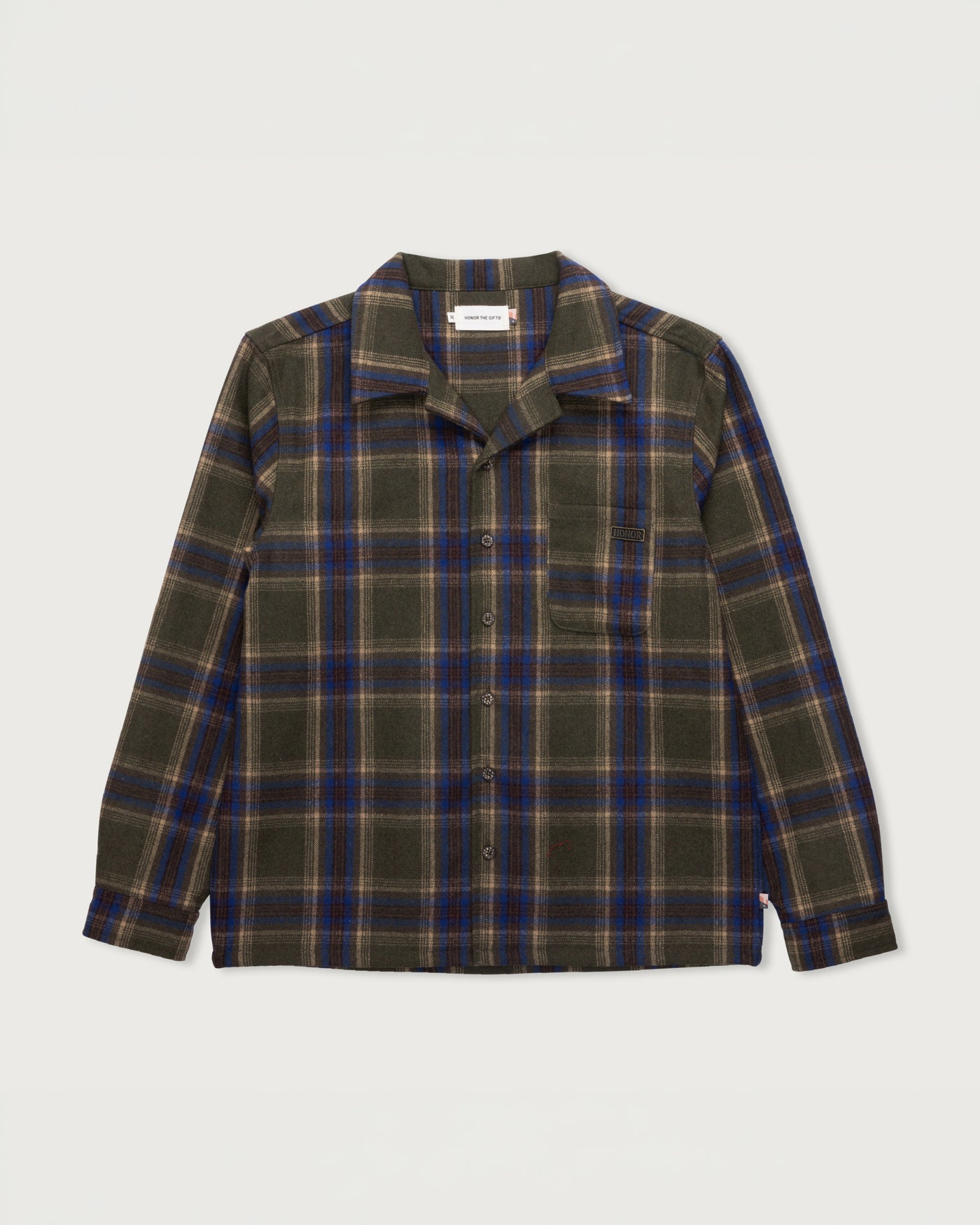 Plaid Flannel Overshirt - Olive Plaid Flannel Overshirt Olive front view
