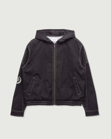 Twill Hooded Jacket Black front view